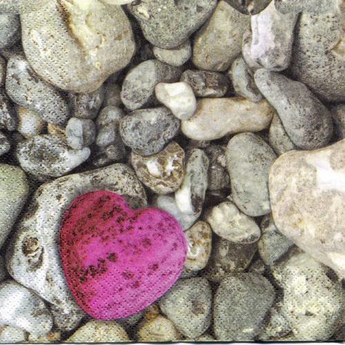 A. serviette papier petit coeur rose sur galets 