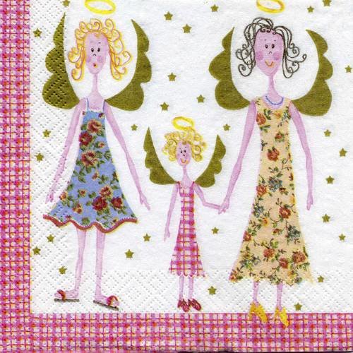 A. serviette papier trois anges stylisés habillés de robe 