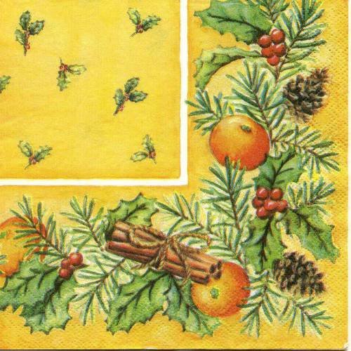 A. serviette papier pomme de pin, orange, canelle, houx 