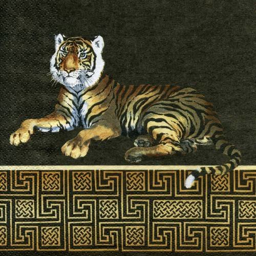 A. serviette papier tigre sur fond noir 