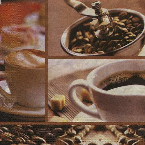A. serviette papier tasse de café, grain de café 
