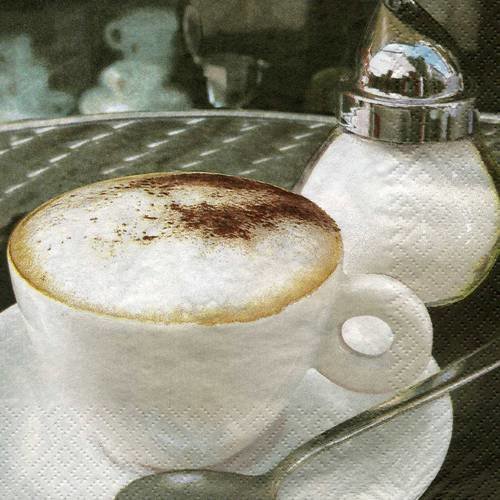A. serviette papier tasse de cappuccino et son sucrier 