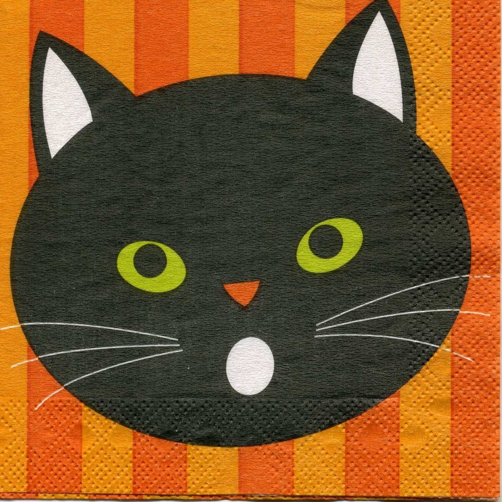 A Serviette Papier Dessin Tete De Chat Noir Stylise Sur Fonds Orange Un Grand Marche