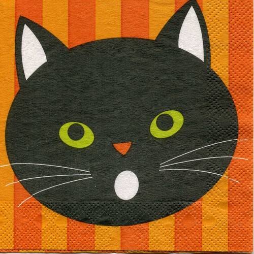 A Serviette Papier Dessin Tête De Chat Noir Stylisé Sur Fonds Orange