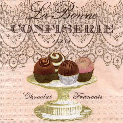 A. serviette papier "la bonne confiserie" cup cakes et chocolats divers 