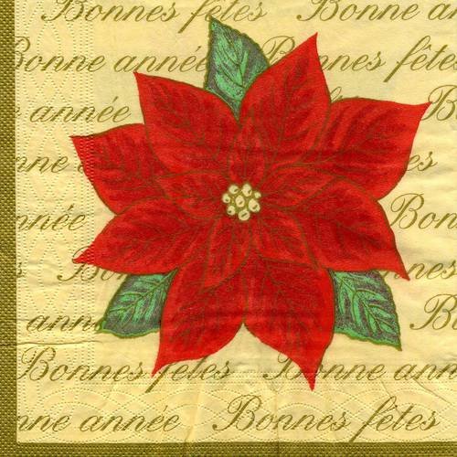 A. serviette papier poinsettia rouge stylisé sur fonds d'écriture 