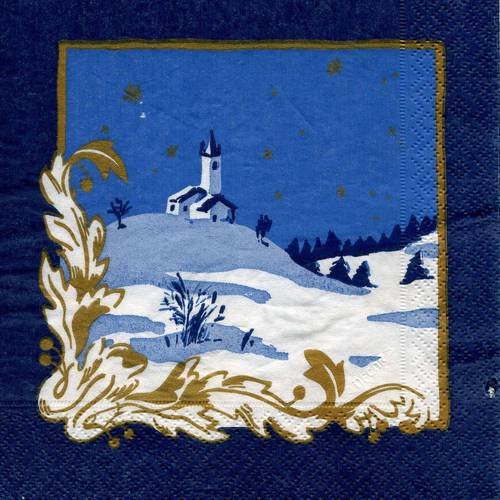 A. serviette papier paysage hivernal avec église 