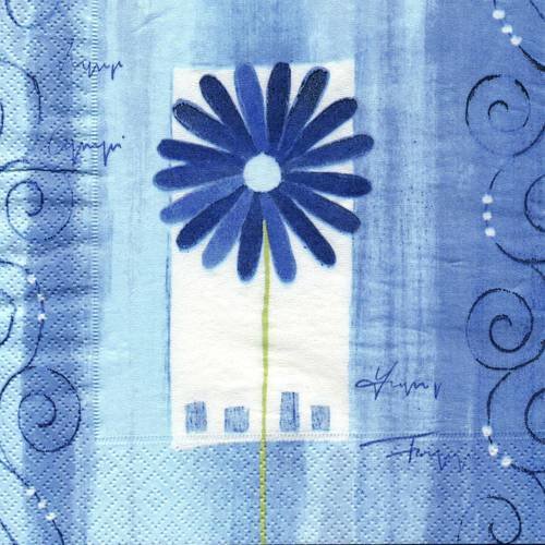 Serviette papier fleur bleue stylisée 