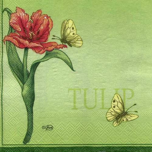 Serviette papier tulipe rouge et papillons 