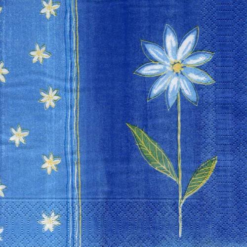 Serviette papier fleur blanche stylisée fonds bleu 