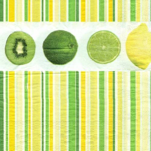 A. serviette papier kiwi, citron vert, rayures vertes 