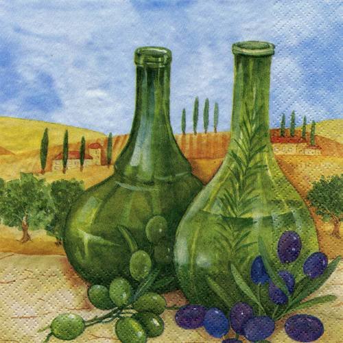 A. serviette papier paysage de toscane avec olives 