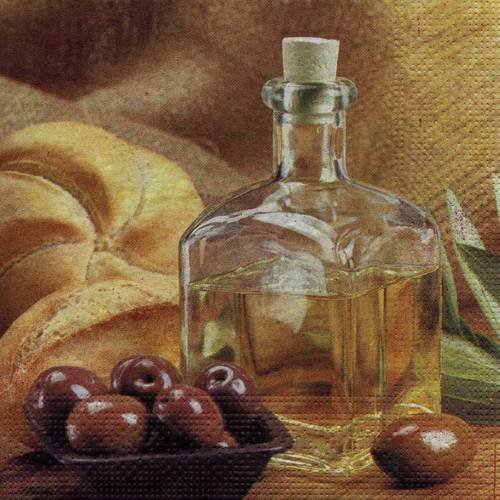 A. serviette papier pain olives et huile d'olives 