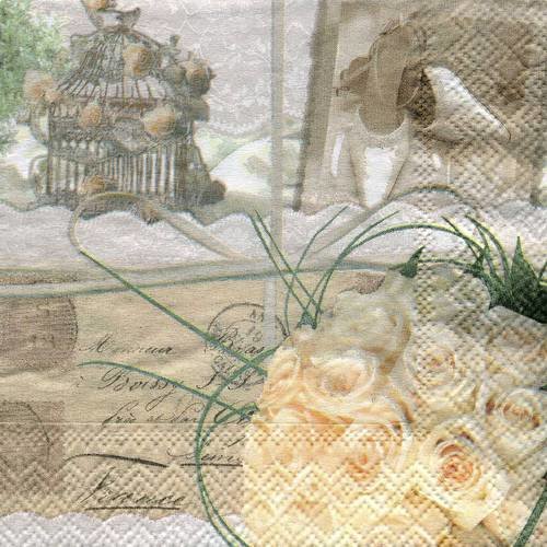A. serviette papier romantique bouquet de roses, volière 