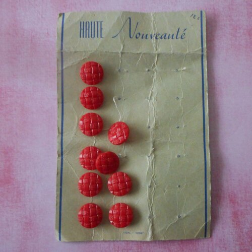Boutons ronds rouges vintage des années 1970 en acrylique pour travaux de tricot, couture, crochet, 10 boutons, 1,50 cm de diamètre