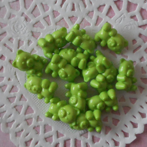 Boutons oursons verts en acrylique pour layette, tricot pour enfants, vendus par 10 boutons, de, 1,60 cm de hauteur.