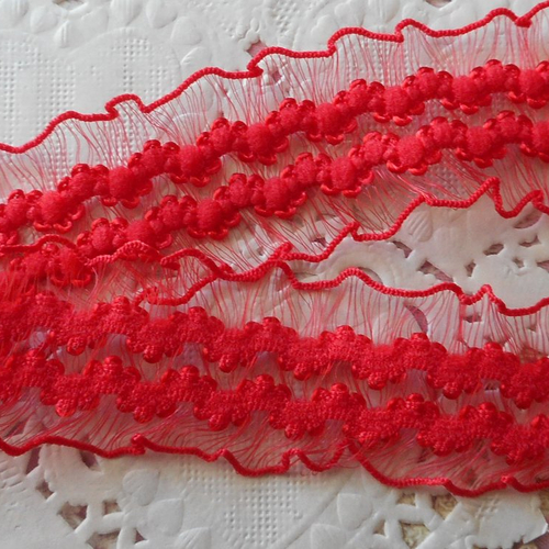 Dentelle rouge en organza pour lingerie, robe de soirée, layette, vendue au mètre, de 2,50 cm de largeur.