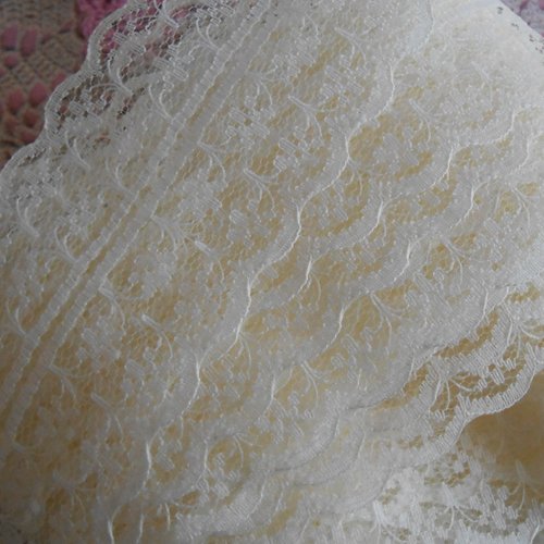 Dentelle ivoire double en polyester, pour créations shabby chic, mariage, lingerie, vendue au mètre, de 4,50 cm de largeur.