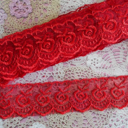 Dentelle rouge organza en polyester, pour robe de soirée, lingerie, vendue au mètre, de 4,50 cm de largeur.