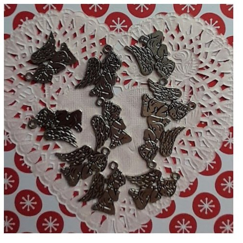 Breloques de noël anges en métal argenté, par 12 breloques pour la création de vos bijoux, 2,50 cm de haut.