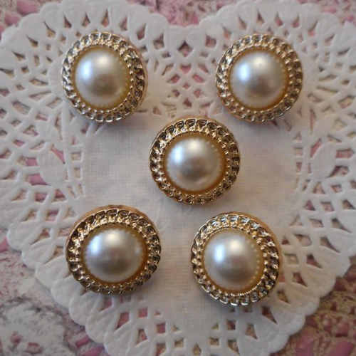 Boutons ronds en acrylique doré clair et  cabochon en résine pour robe de mariée, vendu par 5 boutons, 2,00 cm de diam
