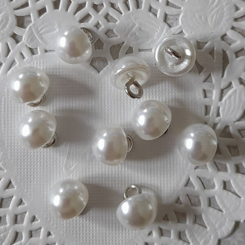 Boutons perles ronds à queue métal acrylique pour créations shabby chic, mariage, robe de mariée, vendu par 10 boutons