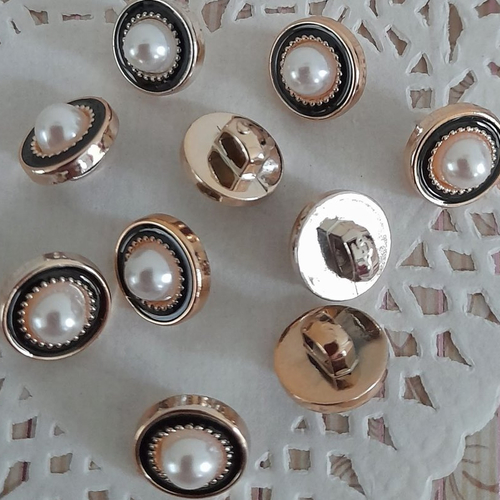 Boutons ronds doré et noir à queue en acrylique pour créations shabby chic, mariage, robe de mariée, vendu par 10 boutons.
