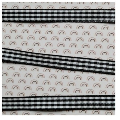 Ruban vichy noir et blanc en polyester, pour layette ou travaux de couture, de 1,00 cm de largeur.
