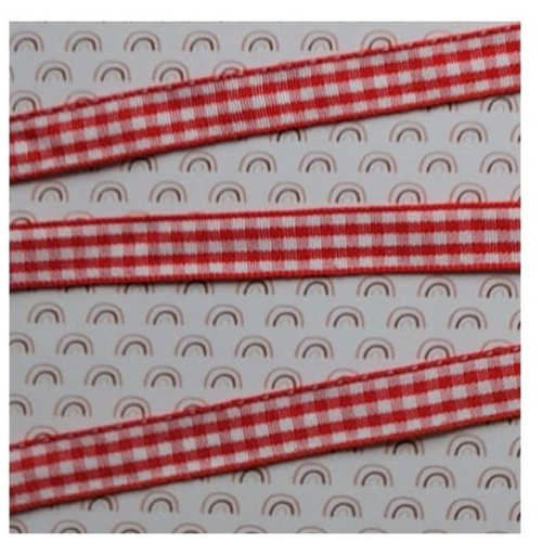 Ruban vichy rouge et blanc en polyester, pour layette ou travaux de couture, de 1,00 cm de largeur.