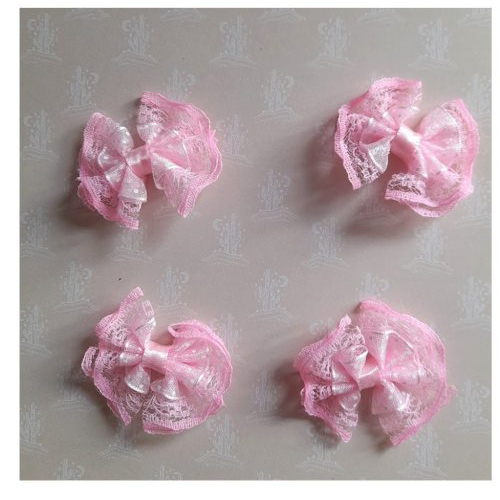 Noeuds roses en dentelle et organza, pour headband, barrettes, serre tête, vendu par 4 noeuds, de 5,00 cm de large.