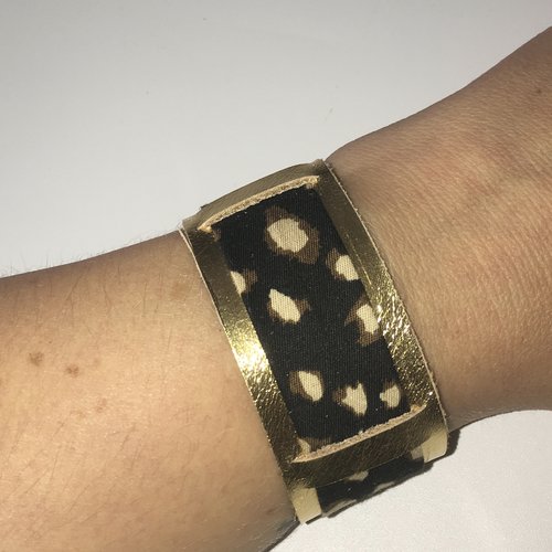 Bracelet cuir doré et biais imprimé animal