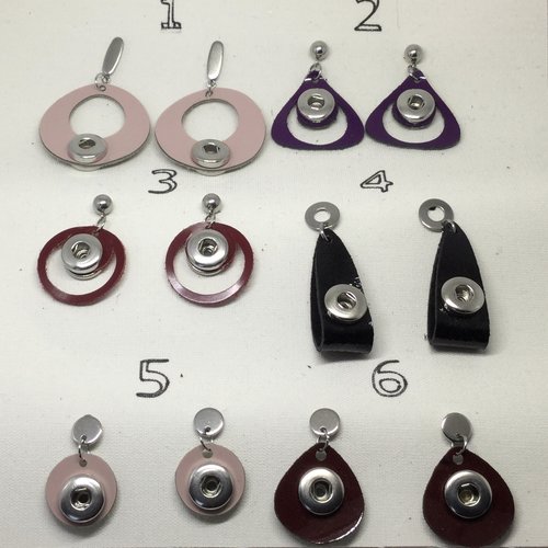 Boucles d’oreilles artisanales en cuir et acier pour bouton mini pression interchangeable