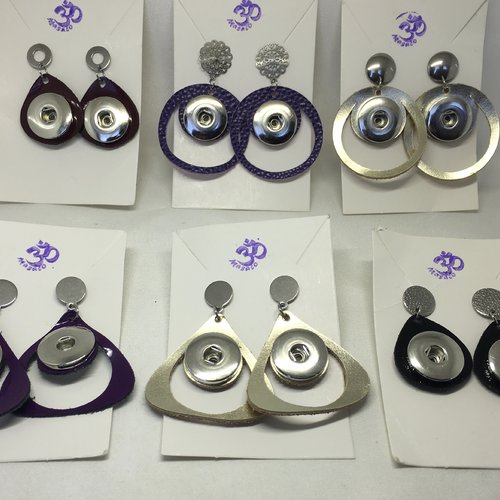 Boucles d’oreilles artisanales en cuir et acier pour bouton pression interchangeable 20mm