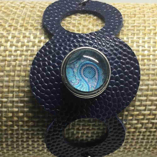 Bracelet réglable en cuir véritable bleu grainé pour mini bouton pression interchangeable  chunk 