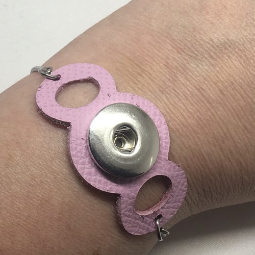 Bracelet réglable en cuir véritable rose pour bouton pression interchangeable 18mm 