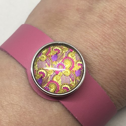 Bracelet cuir véritable rose pour bouton pression 18mm