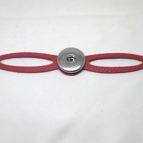 Bracelet  ajouré cuir véritable grainé rouge pour maxi bouton pression 30mm