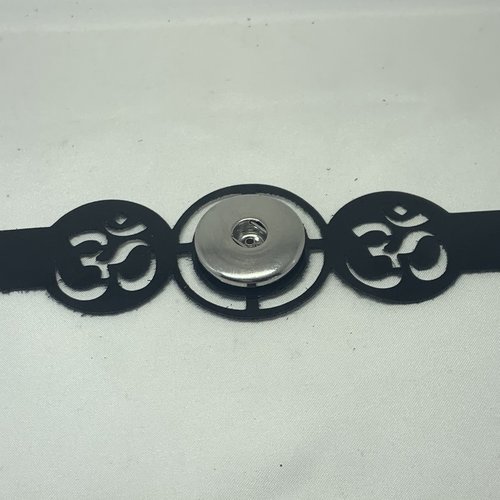 Bracelet aum en cuir véritable noir vernis pour bouton pression interchangeable de 30 mm 