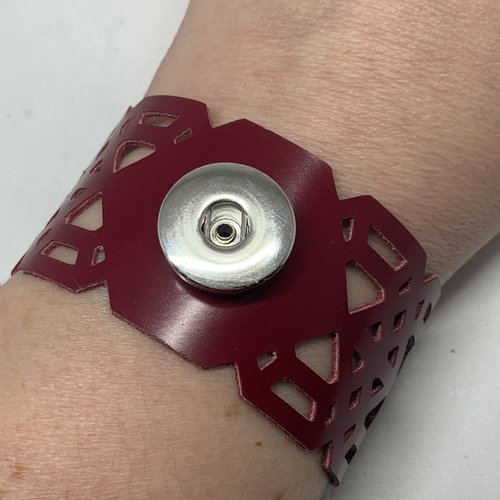 Bracelet géométrique cuir véritable bordeaux fin pour bouton pression 18mm