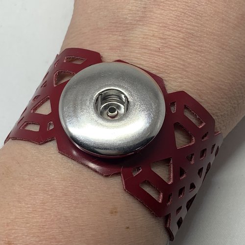 Bracelet géométrique cuir véritable bordeaux fin pour bouton pression 30mm
