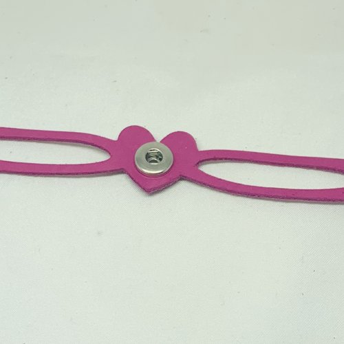 Bracelet enfant coeur en cuir véritable nubuck rose pour mini bouton pression interchangeable  chunk