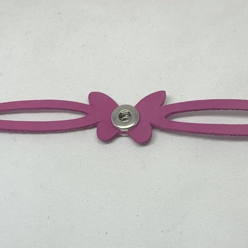 Bracelet enfant papillon en cuir véritable nubuck rose pour mini bouton pression interchangeable  chunk