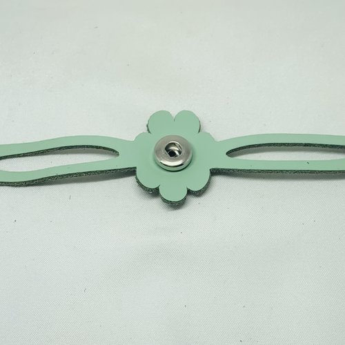 Bracelet enfant fleur en cuir véritable vert pour mini bouton pression interchangeable