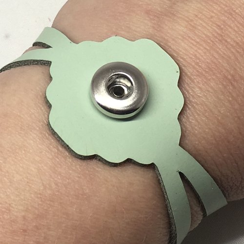 Bracelet femme en cuir véritable vert pour mini bouton pression interchangeable