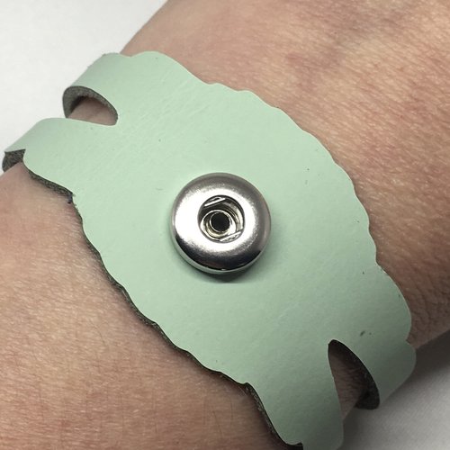 Bracelet femme en cuir véritable vert ajouré pour mini bouton pression interchangeable