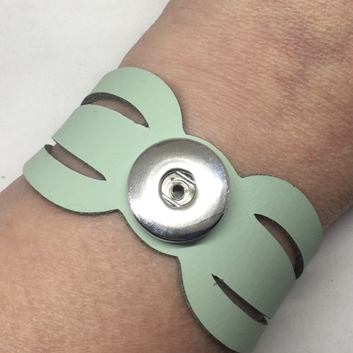 Bracelet femme en cuir véritable vert ajouré pour bouton pression interchangeable 18mm