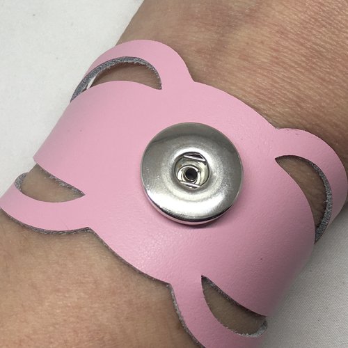 Bracelet femme en cuir véritable rose ajouré pour bouton pression interchangeable 20mm