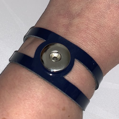 Bracelet femme en cuir véritable bleu ajouré pour bouton pression interchangeable 20mm