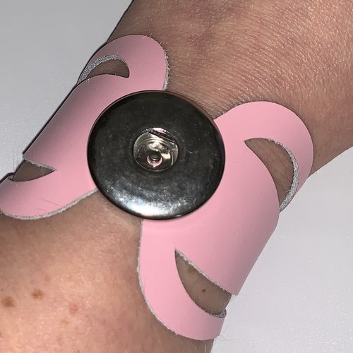 Bracelet femme en cuir véritable rose ajouré pour bouton pression interchangeable 30mm