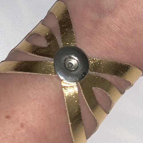 Bracelet femme en cuir véritable doré fin pour bouton pression interchangeable 20mm